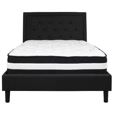 Flash Furniture Roxbury Full Size Upholstered Platform Bed with 10" Pocket Spring Mattress, Black Fabric 3 Flash Furniture Roxbury Full Size Upholstered Platform Bed with 10" Pocket Spring Mattress, Black Fabric - Image 3