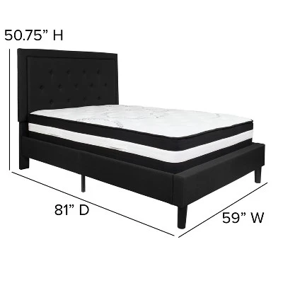 Flash Furniture Roxbury Full Size Upholstered Platform Bed with 10" Pocket Spring Mattress, Black Fabric 2 Flash Furniture Roxbury Full Size Upholstered Platform Bed with 10" Pocket Spring Mattress, Black Fabric - Image 2