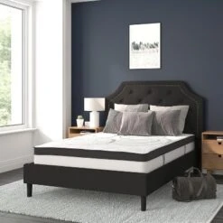 Flash Furniture Brighton Tufted Upholstered Platform Bed with 10 Inch Mattress