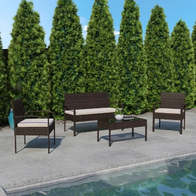 Flash Furniture Aransas Series 4-Piece Rattan Patio Furniture Set 1 Flash Furniture Aransas Series 4-Piece Rattan Patio Furniture Set