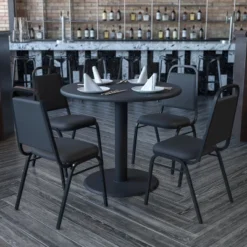 Flash Furniture 36'' Round Laminate Table Set with 4 Trapezoidal Banquet Chairs