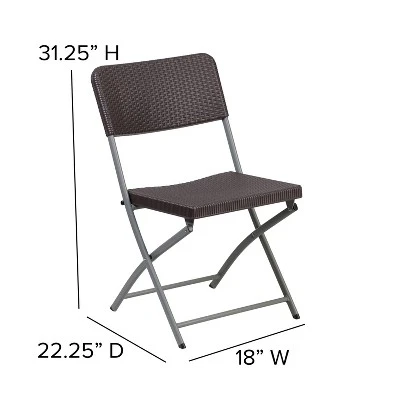 Flash Furniture 2 Pack HERCULES Series Brown Rattan Plastic Folding Chair With Gray Frame 3 Flash Furniture 2 Pack HERCULES Series Brown Rattan Plastic Folding Chair With Gray Frame - Image 3