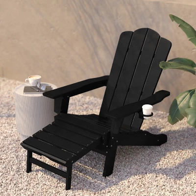Flash Furniture Halifax All-Weather HDPE Adirondack Chair with Pull-Out Ottoman 3 Flash Furniture Halifax All-Weather HDPE Adirondack Chair with Pull-Out Ottoman - Image 3