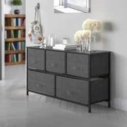 Flash Furniture 5 Drawer Storage Dresser with Wood Top and Cast Iron Frame