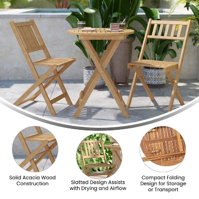 Flash Furniture Acacia Wood Indoor/Outdoor Folding Bistro Set - 3 Piece Natural 5 Flash Furniture Acacia Wood Indoor/Outdoor Folding Bistro Set - 3 Piece Natural - Image 5