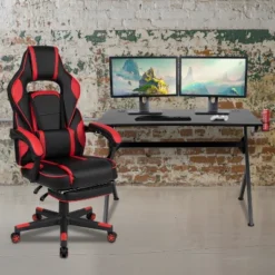 Flash Furniture Gaming Desk and Reclining Racing Chair Set with Massaging Lumbar Support & Footrest