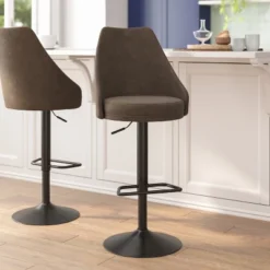 Flash Furniture Chrishelle Set of 2 Adjustable Height Barstools - Black Tufted Seats