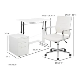 Flash Furniture 3-Piece Home Office Suite - White Adjustable Desk, Ergonomic Chair & Locking Cabinet -Flash Furniture Sale Store GUEST 68d54135 c246 4095 b576 72ab85c4a559