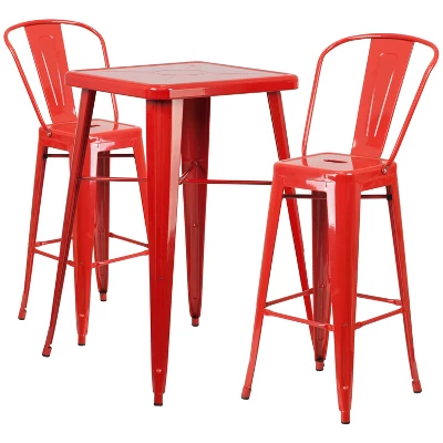 Flash Furniture Commercial Grade 23.75" Square Metal Bar Table Set with 2 Backed Stools 14 Flash Furniture Commercial Grade 23.75" Square Metal Bar Table Set with 2 Backed Stools - Image 14