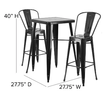 Flash Furniture Commercial Grade 23.75" Square Metal Bar Table Set with 2 Backed Stools 7 Flash Furniture Commercial Grade 23.75" Square Metal Bar Table Set with 2 Backed Stools - Image 7