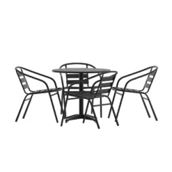 Flash Furniture Lila 31.5'' Round Aluminum Indoor-Outdoor Table Set With 4 Slat Back Chairs -Flash Furniture Sale Store GUEST 6a0696c4 4110 4c25 8b96 1643edaf8210