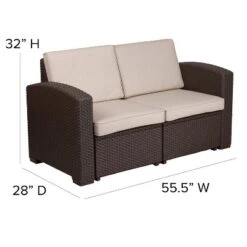 Flash Furniture Chocolate Brown Faux Rattan Loveseat with Beige Cushions -Flash Furniture Sale Store GUEST 6a3e5948 c572 463b 9111 c191a2ce4f6b