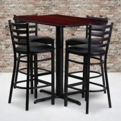 Flash Furniture Rectangular Bar Table Set: 24''x42'' Laminate Table with 4 Ladder Back Barstools