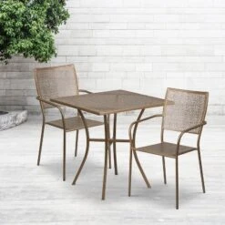 Flash Furniture Oia Commercial Grade 28" Square Steel Indoor-Outdoor Patio Set with 2 Chairs