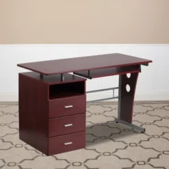 Flash Furniture Computer Desk with Three-Drawer Pedestal & Keyboard Tray