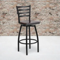 Flash Furniture Black Metal Swivel Barstool with Ladder Back & Padded Seat