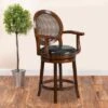 Flash Furniture 26'' High Espresso Wood Counter Stool with Rattan Back and Swivel Seat