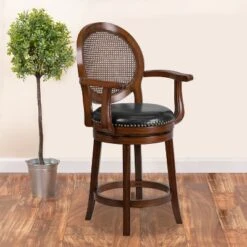 Flash Furniture 26'' High Espresso Wood Counter Stool with Rattan Back and Swivel Seat