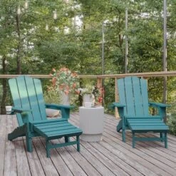 Flash Furniture Newport All-Weather HDPE Adirondack Chair with Ottoman