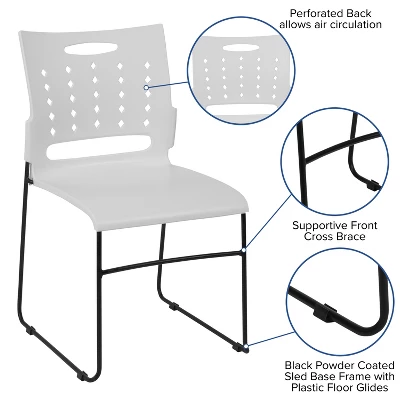 Flash Furniture HERCULES Series 881 Lb. Capacity White Sled Base Stack Chair With Air-Vent Back 2 Flash Furniture HERCULES Series 881 Lb. Capacity White Sled Base Stack Chair With Air-Vent Back - Image 2