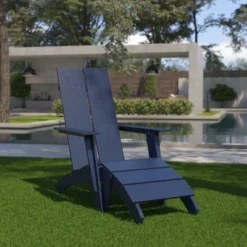 Flash Furniture Sawyer Modern All-Weather Poly Resin Adirondack Chair with Ottoman