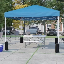 Flash Furniture 10'x10' Pop Up Event Canopy Tent With Wheeled Case And Folding Bench Set - Portable Tailgate, Camping, Event Set