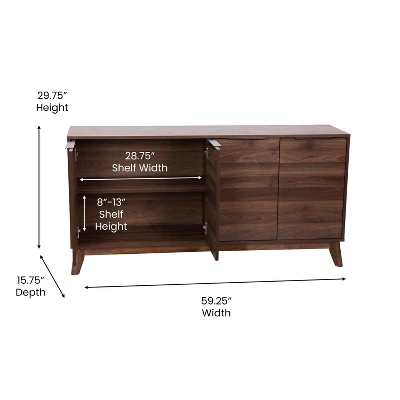 Flash Furniture 60" Buffet Cabinet with 4 Soft Close Doors - Dark Walnut 6 Flash Furniture 60" Buffet Cabinet with 4 Soft Close Doors - Dark Walnut - Image 6