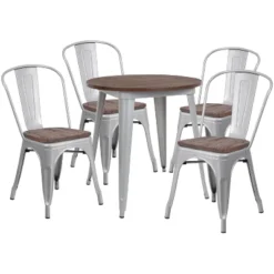 Flash Furniture 26" Round Metal Table Set with Elm Wood Top and 4 Chairs -Flash Furniture Sale Store GUEST 7a372dca 464c 459a 9396 cf1b68a5f342