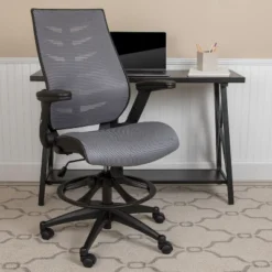 Flash Furniture High Back Mesh Ergonomic Drafting Chair with Flip-Up Arms