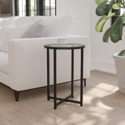 Flash Furniture Greenwich Collection Modern Glass End Table with Matte Black Frame