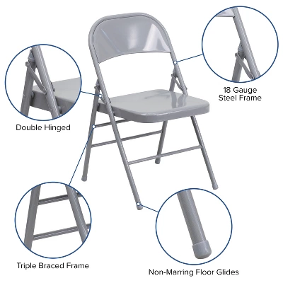 Flash Furniture HERCULES Series Triple Braced Metal Folding Chairs, Set of 2 2 Flash Furniture HERCULES Series Triple Braced Metal Folding Chairs, Set of 2 - Image 2