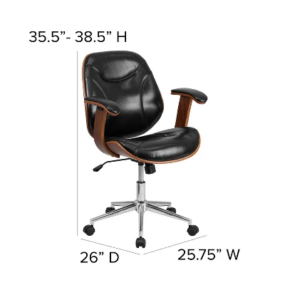 Flash Furniture Tansia Mid-Back LeatherSoft Executive Ergonomic Wood Swivel Office Chair 3 Flash Furniture Tansia Mid-Back LeatherSoft Executive Ergonomic Wood Swivel Office Chair - Image 3