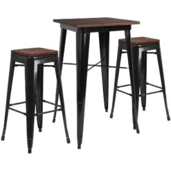 Flash Furniture 23.5" Square Metal Bar Table Set with Wood Top & 2 Backless Stools -Flash Furniture Sale Store GUEST 8169de88 896d 405a abf1 56cf99e396d5