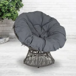 Flash Furniture Bowie Comfort Series Swivel Patio Chair With Dark Gray Cushion