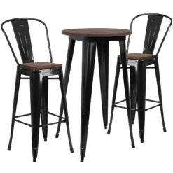 Flash Furniture 24" Round Metal Bar Table Set with Elm Wood Top and 2 Stools