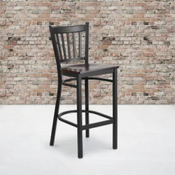 Flash Furniture Black Vertical Back Metal Barstool with Upholstered Seat