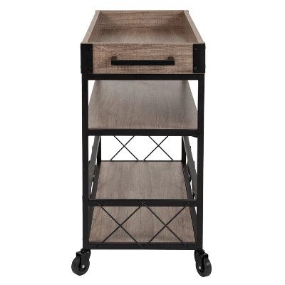 Flash Furniture Buckhead Distressed Oak and Iron Kitchen Serving Bar Cart 6 Flash Furniture Buckhead Distressed Oak and Iron Kitchen Serving Bar Cart - Image 6