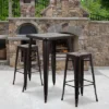 Flash Furniture Commercial Grade 23.75" Square Metal Indoor-Outdoor Bar Table Set with 2 Backless Stools