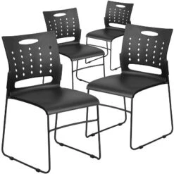 Flash Furniture HERCULES Series Black Sled Base Stack Chairs with Air-Vent Back, Set of 4