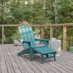 Flash Furniture Newport All-Weather Adirondack Chair with Ottoman & Cup Holder