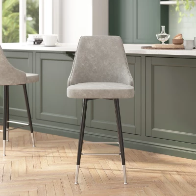 Flash Furniture Commercial Gray LeatherSoft Counter Height Stools - Set of 2 3 Flash Furniture Commercial Gray LeatherSoft Counter Height Stools - Set of 2 - Image 3