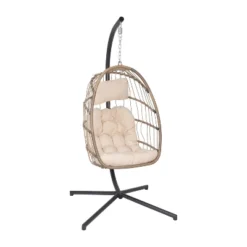 Flash Furniture Cleo Patio Hanging Egg Chair with Wicker Hammock and Stand