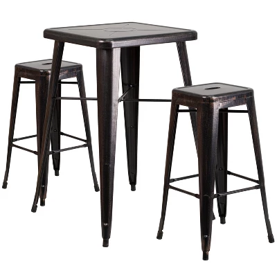 Flash Furniture Commercial Grade 23.75" Square Metal Indoor-Outdoor Bar Table Set with 2 Backless Stools 9 Flash Furniture Commercial Grade 23.75" Square Metal Indoor-Outdoor Bar Table Set with 2 Backless Stools - Image 9
