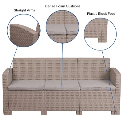 Flash Furniture Contemporary Faux Rattan Outdoor Sofa with All-Weather Cushions 2 Flash Furniture Contemporary Faux Rattan Outdoor Sofa with All-Weather Cushions - Image 2