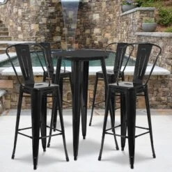 Flash Furniture Commercial Grade 24" Round Metal Bar Table Set with 4 Cafe Stools