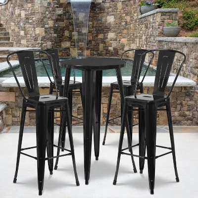 Flash Furniture Commercial Grade 24" Round Metal Bar Table Set with 4 Cafe Stools 1 Flash Furniture Commercial Grade 24" Round Metal Bar Table Set with 4 Cafe Stools