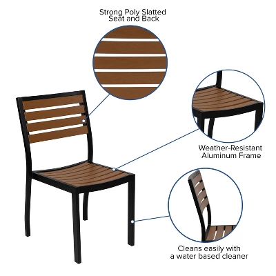 Flash Furniture Lark 3-Piece Outdoor Patio Bistro Set with Faux Teak Poly Slats 5 Flash Furniture Lark 3-Piece Outdoor Patio Bistro Set with Faux Teak Poly Slats - Image 5
