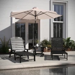 Flash Furniture Monterey 3-Piece Adirondack Lounger Set with Folding Table