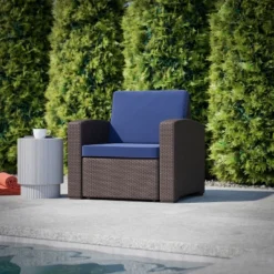 Flash Furniture Seneca Faux Rattan Outdoor Chair with All-Weather Cushion