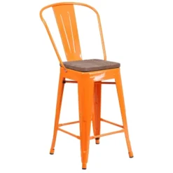 Flash Furniture 24" Metal Counter Stool with Curved Back and Wood Seat -Flash Furniture Sale Store GUEST 92eddb3c 807a 446a 9915 1863461716ef